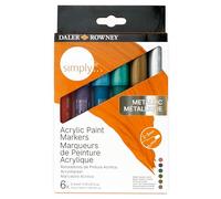Daler Rowney Simply, Acrylic Paint Markers, Cardboard Case, Set of 6 Assorted Metallic Colours