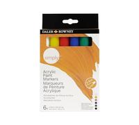 Daler-Rowney Simply Acrylic Marker Pen Set, 6 x Assorted Colours, Multi-Surface, Water-Based, 2-3mm Tip, Ideal for Entry-Level Artists & Hobbyists