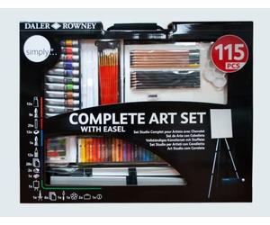Daler-Rowney Simply Complete 115-Piece Art Painting & Drawing Set | Acrylic, Pastels, Sketching Pencils, Watercolour, Painting Pads, Brushes and more, For Entry-Level Artists & Hobbyists