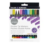 Daler-Rowney Simply Dual Tip Marker Set, 12 Pens, Assorted Colours, Ilustration, Drawing, Ideal for Entry-Level Artists & Hobbyists