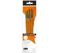 Daler-Rowney Simply Gold Taklon Synthetic Hair Acrylic Brush Set with Short Handles, 5 Assorted Brushes, For Entry-Level Artists & Hobbyists