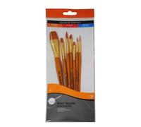 Daler-Rowney Simply Gold Taklon Synthetic Hair Acrylic Brush Set with Short Handles, 7 Assorted Brushes, Ideal for Entry-Level Artists & Hobbyists