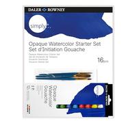 Daler-Rowney Simply Gouache Starter Paint Set, 16 Pieces, 12 Assorted Colours, Opaque Watercolour, Ideal for Entry-Level Artists & Hobbyists