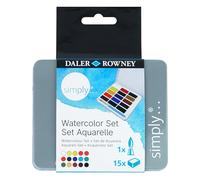 Daler-Rowney Simply Half Pan Watercolour Paint Set, 15 Assorted Colours, for Entry-Level Artists & Hobbyists