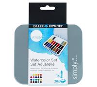 Daler-Rowney Simply Half Pan Watercolour Paint Set, 20 Assorted Colours, for Entry-Level Artists & Hobbyists