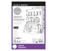 Daler-Rowney Simply Lightly Textured 100gsm A4 Sketching Paper, Glued 1 Side, 60 White Sheets, for Entry-Level Artists & Hobbyists