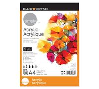 Daler-Rowney Simply Acrylic Paper, Linen Texture, 190 gsm, 115lb, Pad, Glued 1 Side, A4 - approx. 8.3 x 11.7in - 21 x 29.7 cm, White, 16 Sheets