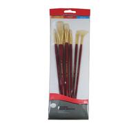 Daler-Rowney Simply Oil Brush, Natural Hog Bristle, Long Handle, Round, Bright, Flat and Filbert, , Polybag Set, 6 Assorted brushes