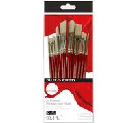 Daler-Rowney, Simply, Oil, Stiff Synthetic Hair, Short Handle, Round, Filbert, Bright, Flat, Multiple sizes, Reuseable Ziplock Pouch, 10 Assorted brushes, Wood, Red