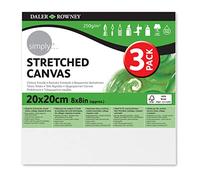 Daler-Rowney Simply Stretched Canvas, Medium Grain, 250 gsm, 16mm Deep, 8 x 8in - approx. 20 x 20 cm, White, 3 Pack