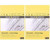 Daler Rowney Smooth 130 GSM A4 Cartridge Drawing Paper Pad, Glued 1 Side, 30 Natural White Sheets, Ideal for Professional Artists & Students (Pack of 2)