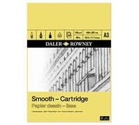 Daler-Rowney Smooth 130gsm A3 Cartridge Drawing Paper Pad, Glued 1 Side, 30 Natural White Sheets, Ideal for Professional Artists & Students
