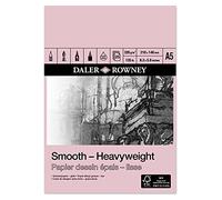 Daler-Rowney Smooth 220gsm A5 Heavyweight Drawing Paper Pad, Glued 1 Side, Acid-free, 25 Natural White Sheets, For Professional Artists & Students