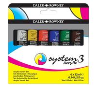 Daler-Rowney System3 22ml Acrylic Paint Starter Set, 6 x Assorted Vibrant Colours, Multi-Surface, Ideal for Professional Artists & Students