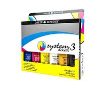 Daler-Rowney System3 59ml Acrylic Paint Process Set, 6 x Assorted Vibrant Colours, Multi-Surface, Ideal for Professional Artists & Students