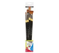 Daler-Rowney System3 Acrylic Brush, Stiff Synthetic Hair, Long Handle, Round, Flat, Fan and Bright, , Polybag, Set 501, 5 Assorted brushes