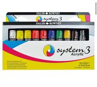 Daler-Rowney System3 Acrylic Introduction Set, 10 x 22ml Tubes, Assorted Vibrant Colours, Multi-Surface, Ideal for Professional Artists & Students