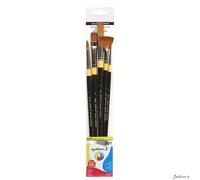 Daler-Rowney System3 Acrylic Brush, Stiff Synthetic Hair, Long Handle, Round, Flat, Fan and Bright, , Polybag, Set 501, 5 Assorted brushes