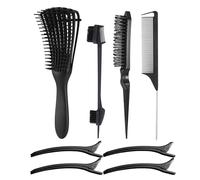Daletu 4 Piece Hair Comb Set, Detangling Brush, Professional Hairdressing Combs, Detangling Tail Comb with Tip, Double Edge Brush Black
