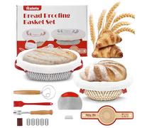 Daletu Banneton Bread Proofing Basket Starter Kit, Sourdough Proving Basket Bread Making Accessories, 9 Inch Round, 10 Inch Oval, Foldable, Red