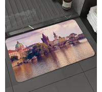 DALEXHM Microfibre Bath Mat, Door Mat, Pet Mat,Bathroom Rug Machine Washable,Non-slip,Super absorbent,Extra Soft,Prague, old town, Karlovy Vary Bridge, minaret, riverside,24x39in