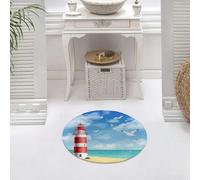 DALEXHM Microfibre Bath Mat, Door Mat, Pet Mat,Bathroom Rug Machine Washable,Non-slip,Super absorbent,Extra Soft,Lighthouse, red and white tower with seagulls on the coast background,24x24in