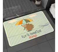 DALEXHM Microfibre Bath Mat, Door Mat, Pet Mat,Bathroom Rug Machine Washable,Non-slip,Super absorbent,Extra Soft,Quote, Acrobat Hedgehog Holding Hold Umbrella and Life is Always Text, Multico,20x31in