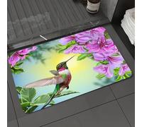DALEXHM Microfibre Bath Mat, Door Mat, Pet Mat,Bathroom Rug Machine Washable,Non-slip,Super absorbent,Extra Soft,Hummingbirds fly around in a flock of pink flowers, hummingbirds and lush flow,16x24in