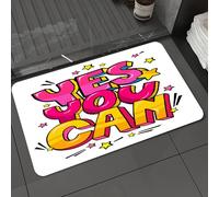 DALEXHM Microfibre Bath Mat, Door Mat, Pet Mat,Bathroom Rug Machine Washable,Non-slip,Super absorbent,Extra Soft,Art, 'yes, you can' bold colors and stars to decorate the background, on a whi,24x39in