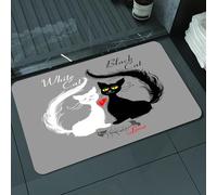 DALEXHM Microfibre Bath Mat, Door Mat, Pet Mat,Bathroom Rug Machine Washable,Non-slip,Super absorbent,Extra Soft,White cat black cat. love Pair cats ate tasty fish.,20x31in