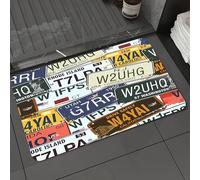 DALEXHM Microfibre Bath Mat, Door Mat, Pet Mat,Bathroom Rug Machine Washable,Non-slip,Super absorbent,Extra Soft,Retro license plate collage with weathered names and numbers from the U.S. sta,24x39in