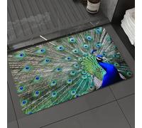 DALEXHM Microfibre Bath Mat, Door Mat, Pet Mat,Bathroom Rug Machine Washable,Non-slip,Super absorbent,Extra Soft,Male peacock displays the beautiful colors of its green feathers and defeats P,16x24in
