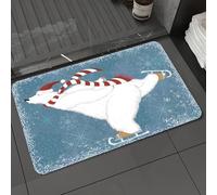 DALEXHM Microfibre Bath Mat, Door Mat, Pet Mat,Bathroom Rug Machine Washable,Non-slip,Super absorbent,Extra Soft,Animal, polar bear with Christmas hat and scarf on ice skating,16x24in