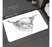 DALEXHM Microfibre Bath Mat, Door Mat, Pet Mat,Bathroom Rug Machine Washable,Non-slip,Super absorbent,Extra Soft,Animals, illustration of beautiful Scottish rural animals, highland hairy cow,16x24in