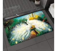 DALEXHM Microfibre Bath Mat, Door Mat, Pet Mat,Bathroom Rug Machine Washable,Non-slip,Super absorbent,Extra Soft,Luxurious image of the tail feathers of two white peacocks in the forest,20x31in