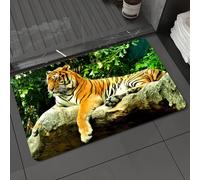 DALEXHM Microfibre Bath Mat, Door Mat, Pet Mat,Bathroom Rug Machine Washable,Non-slip,Super absorbent,Extra Soft,Tiger, Feline Resting in the Forest on a Large Roch,20x31in