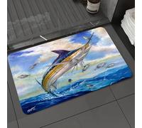 DALEXHM Microfibre Bath Mat, Door Mat, Pet Mat,Bathroom Rug Machine Washable,Non-slip,Super absorbent,Extra Soft,Blue Marlin Billfish Small Tuna Bonito Fish Terry Fox,20x31in