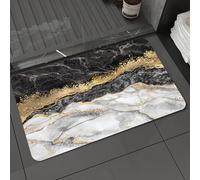 DALEXHM Microfibre Bath Mat, Door Mat, Pet Mat,Bathroom Rug Machine Washable,Non-slip,Super absorbent,Extra Soft,Black and white marble and gold foil decorative marble pattern with artificial,20x31in