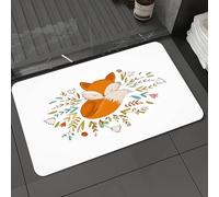 DALEXHM Microfibre Bath Mat, Door Mat, Pet Mat,Bathroom Rug Machine Washable,Non-slip,Super absorbent,Extra Soft,Animal, a cartoon cute orange fox surrounded by delicate flowers and leaves,24x39in