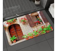 DALEXHM Microfibre Bath Mat, Door Mat, Pet Mat,Bathroom Rug Machine Washable,Non-slip,Super absorbent,Extra Soft,Red flower garden of an old Italian house, flowers, stone walls,20x31in