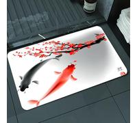 DALEXHM Microfibre Bath Mat, Door Mat, Pet Mat,Bathroom Rug Machine Washable,Non-slip,Super absorbent,Extra Soft,Japanese Koi Carp Fish Couple Swimming With Sakura Blossom Branch Cultivation,20x31in