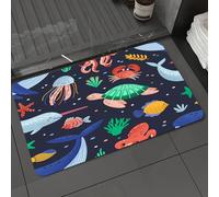 DALEXHM Microfibre Bath Mat, Door Mat, Pet Mat,Bathroom Rug Machine Washable,Non-slip,Super absorbent,Extra Soft,with cute funny marine animals or happy underwater creatures living in sea.,16x24in