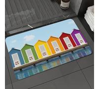 DALEXHM Microfibre Bath Mat, Door Mat, Pet Mat,Bathroom Rug Machine Washable,Non-slip,Super absorbent,Extra Soft,Landscape Image of Colorful Beach Cabins on an Old Wooden Pier by Sea Summer B,20x31in