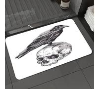 DALEXHM Microfibre Bath Mat, Door Mat, Pet Mat,Bathroom Rug Machine Washable,Non-slip,Super absorbent,Extra Soft,Raven on a human skull. Hand drawing vector illustration.,20x31in