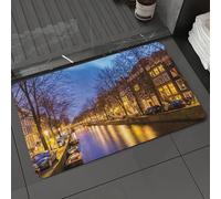 DALEXHM Microfibre Bath Mat, Door Mat, Pet Mat,Bathroom Rug Machine Washable,Non-slip,Super absorbent,Extra Soft,Canal, Canal in the West Amsterdam, night view,24x39in