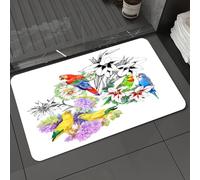 DALEXHM Microfibre Bath Mat, Door Mat, Pet Mat,Bathroom Rug Machine Washable,Non-slip,Super absorbent,Extra Soft,Exotic parrots and beautiful flowers on white background,24x39in