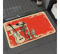 DALEXHM Microfibre Bath Mat, Door Mat, Pet Mat,Bathroom Rug Machine Washable,Non-slip,Super absorbent,Extra Soft,Western, image of wild west elements with country music guitar and cowboy boot,24x39in