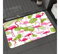 DALEXHM Microfibre Bath Mat, Door Mat, Pet Mat,Bathroom Rug Machine Washable,Non-slip,Super absorbent,Extra Soft,pattern with pink flamingo and green palm tree leaves.,24x39in