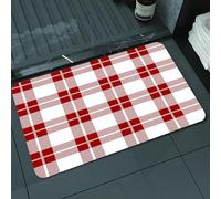 DALEXHM Microfibre Bath Mat, Door Mat, Pet Mat,Bathroom Rug Machine Washable,Non-slip,Super absorbent,Extra Soft,Red Plaid,Checkered Squares and Stripes Abstract Geometric Arrangement Quilted,20x31in