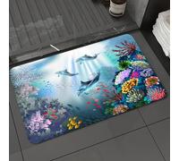 DALEXHM Microfibre Bath Mat, Door Mat, Pet Mat,Bathroom Rug Machine Washable,Non-slip,Super absorbent,Extra Soft,Underwater World Coral Fish Dolphin Plants Marine Life Blue Background,20x31in